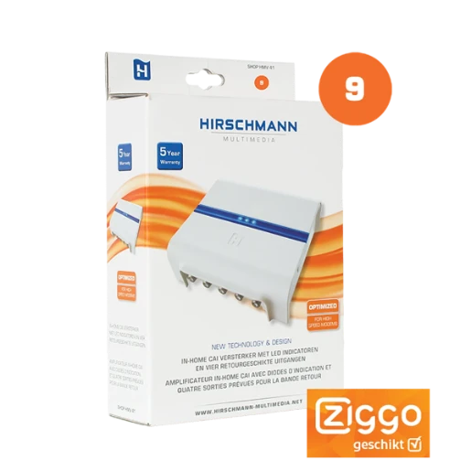 Hirschmann Retourgeschikte versterker + MoCA uitgang 1-in 4-uit 8.5dB retour Actief 2dB 5-65 MHz 695004725