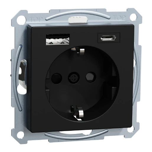 Merten Systeem M wandcontactdoos gerecycled kunststof inbouw 16A 250V RA KV Mat zwart RAL 9005 IP20 MEG2367-0403