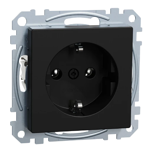 Merten Systeem M Wandcontactdoos inbouw 16A 250V RA Mat zwart RAL 9005 IP20 MEG2301-0403