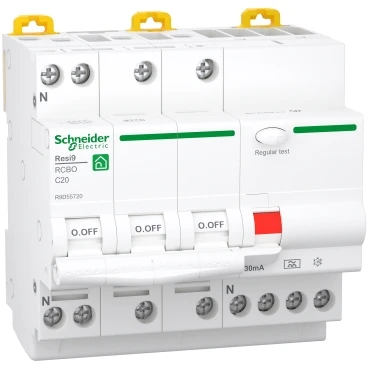 Schneider Electric RESI 9 aardlekautomaat 3P+N 20A 0.03A C20 R9D55720