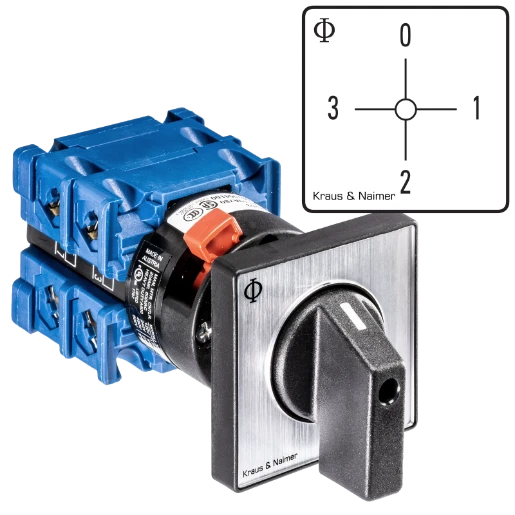 Kraus & Naimer AMPEREMETER OMSCHAK. 20A 3 POLIG 0-1-2-3 FRONTINB. CENTRAAL IP66