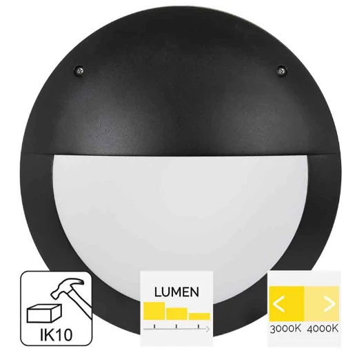 Megaman Fonda LED buitenarmatuur (portiekarmatuur) ooglid 3000K 900lm Ø309mm >80° - Steekklem IP66 zwart MM10554