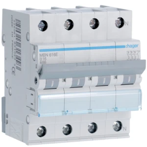 Hager MBN Installatieautomaat (nul) B16 B karakteristiek 16A 3P+N 4TE MBN616E
