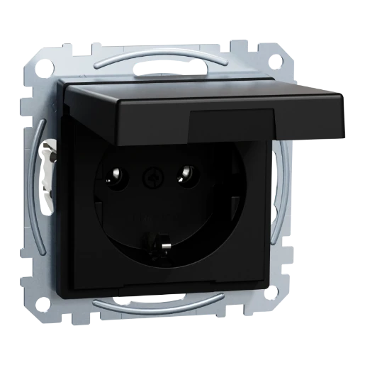 Merten Systeem M wandcontactdoos gerecycled kunststof inbouw 16A 250V RA Mat zwart RAL 9005 IP20 MEG2311-0403