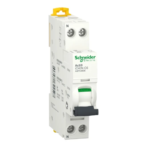 Schneider Electric Acti9 Installatieautomaat (nul) C6 C karakteristiek 6A 1P+N 1TE A9P54606