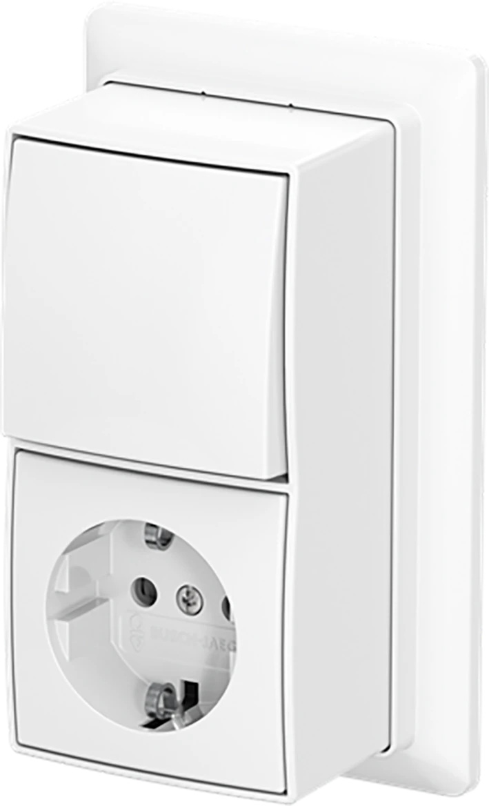 Combination of switch/push button with socket outlet ABB Busch-Jaeger AP plus