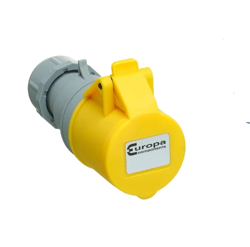 Europa IP44 In-line socket 110V, 16A, 2-pole and earth