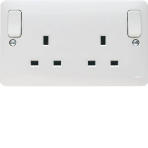13A 2 Gang Double Pole White Switched Socket Outboard Rockers