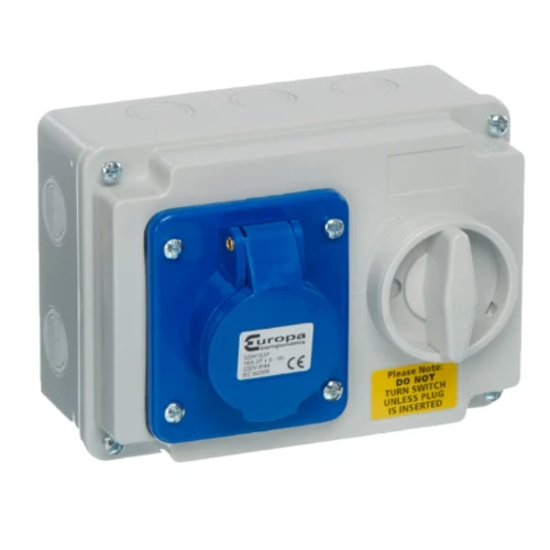 Europa IP44 Horizontal socket  230V, 16A, 2pole and earth