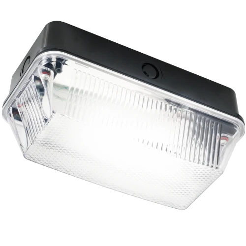 230V IP65 60W B22 Bulkhead with Clear Prismatic Diffuser and Black Plastic Base
