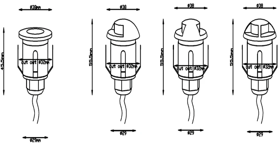 230V IP65 0.6W LED White Mini Ground Light comes with Three Interchangeable Heads