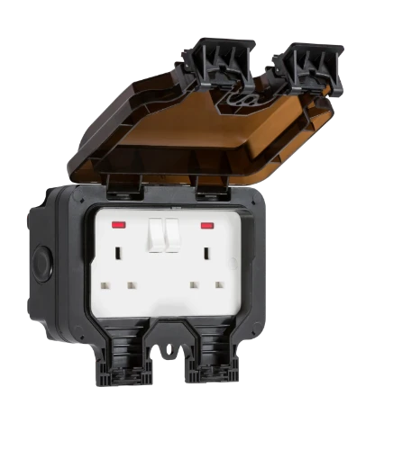 IP66 13A 2G DP switched socket with neons - Black