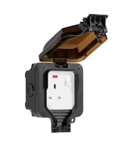 IP66 13A 1G DP switched socket with neon - Black