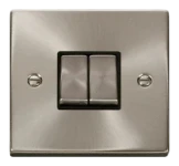 DECO Satin Chrome 10AX Ingot 2 Gang 2 Way Plate Switch Victorian Black