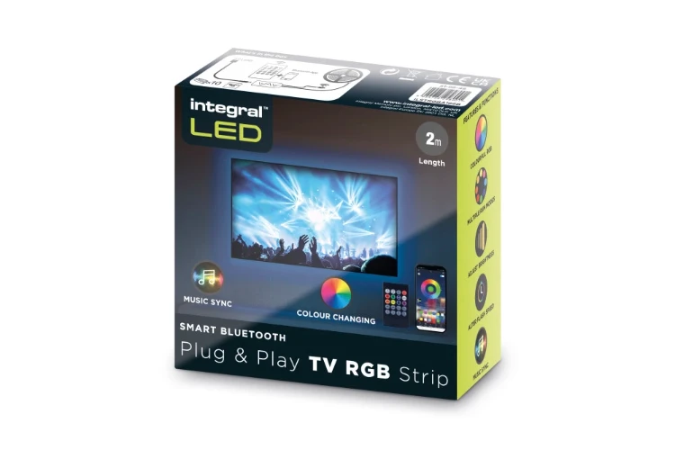 Integral Lighting Integral LED RGB Plug And Play LED Tv Strip Kits IP20 2M 1.5W/M 24LED/M 10mm Width 120 Beam Box Pack With IR Controller & Ble App Control Usb