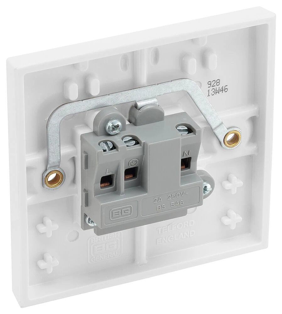 BG White Moulded Square Edge 2A Single Round Pin Unswitched Socket