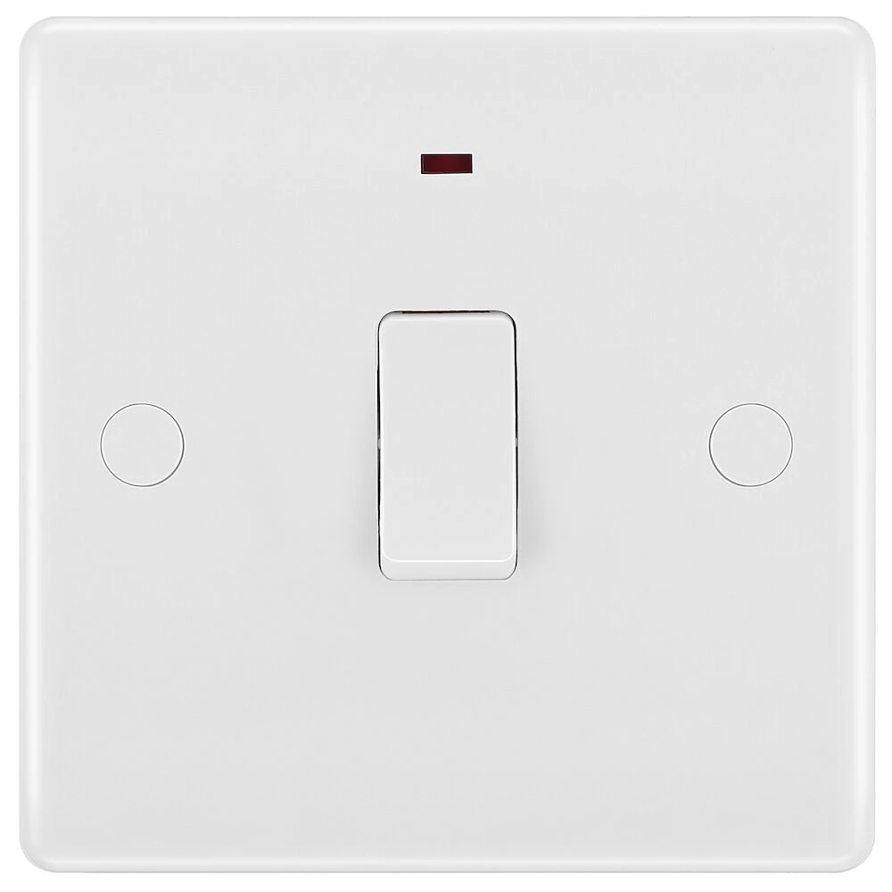 BG Nexus Series White Moulded 20A Double Pole Switch With LED Indicator And Flex Outlet