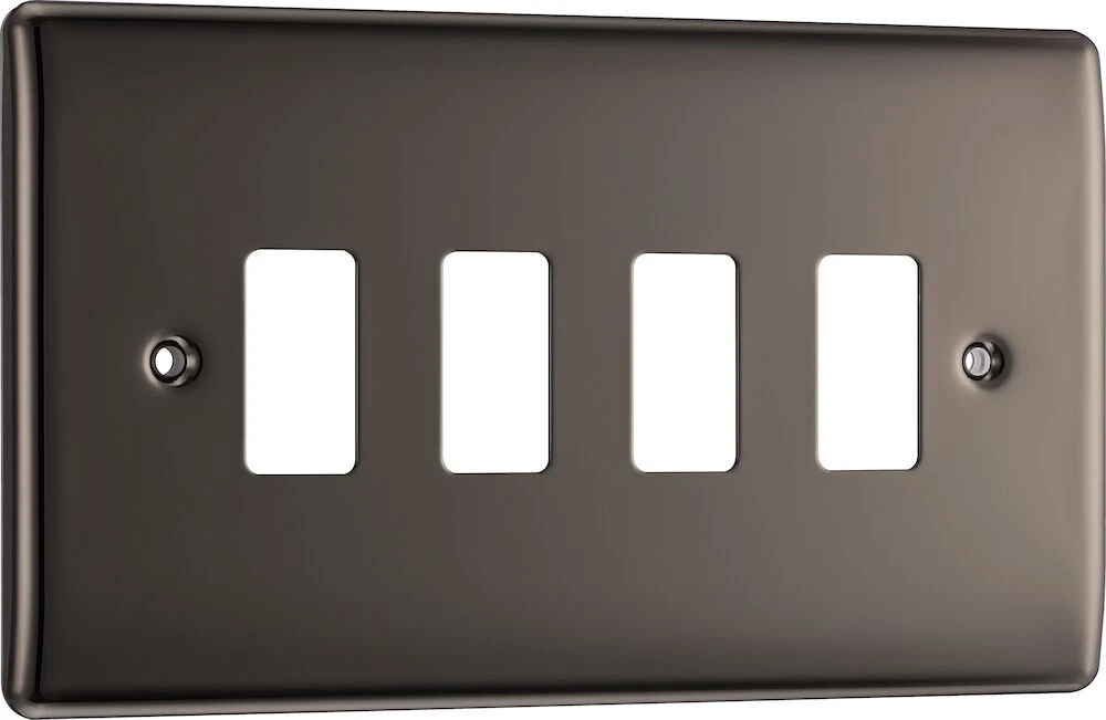 BG Grid Nexus Metal Rectangular Front Plate 4 Module, Black Nickel