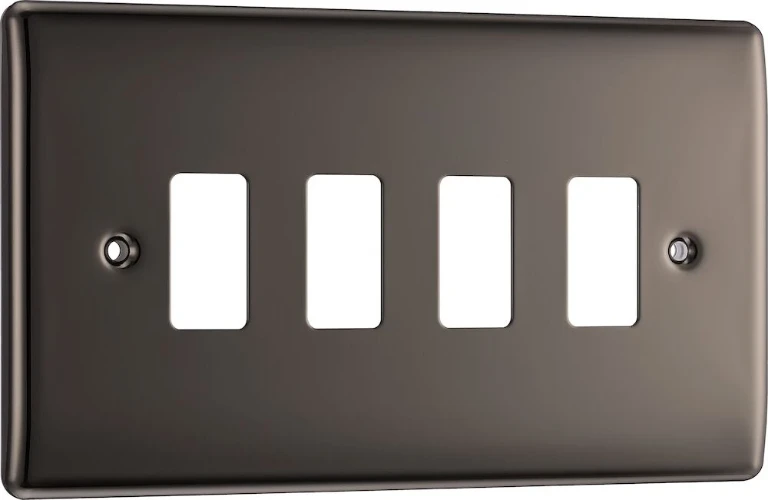 BG Grid Nexus Metal Rectangular Front Plate 4 Module, Black Nickel