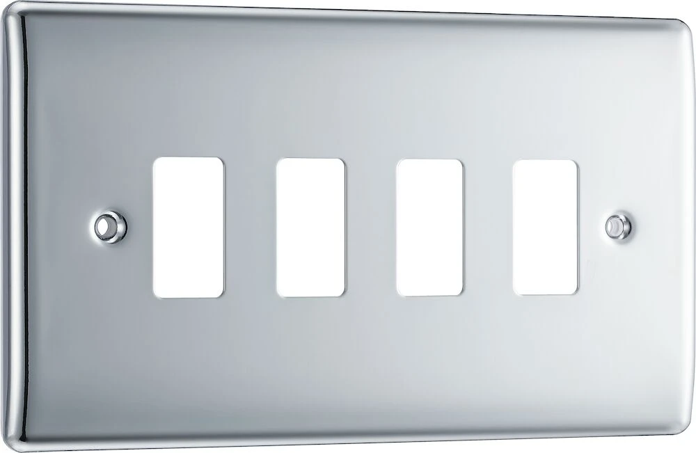 BG Grid Nexus Metal Rectangular Front Plate 4 Module, Polished Chrome