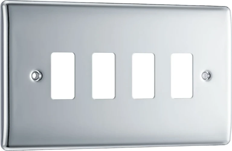 BG Grid Nexus Metal Rectangular Front Plate 4 Module, Polished Chrome