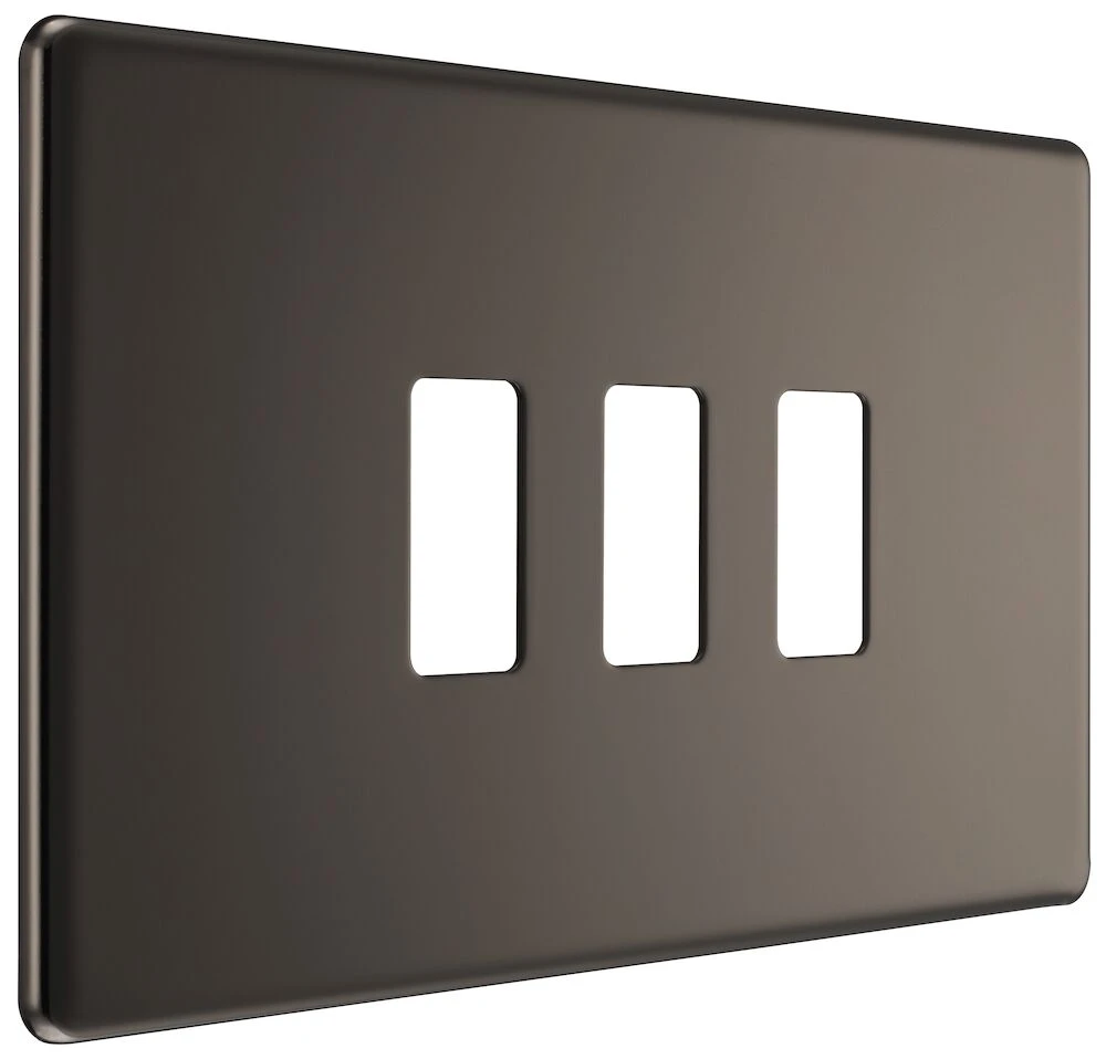BG Grid Screwless Flatplate Rectangular Front Plate 3 Module, Black Nickel