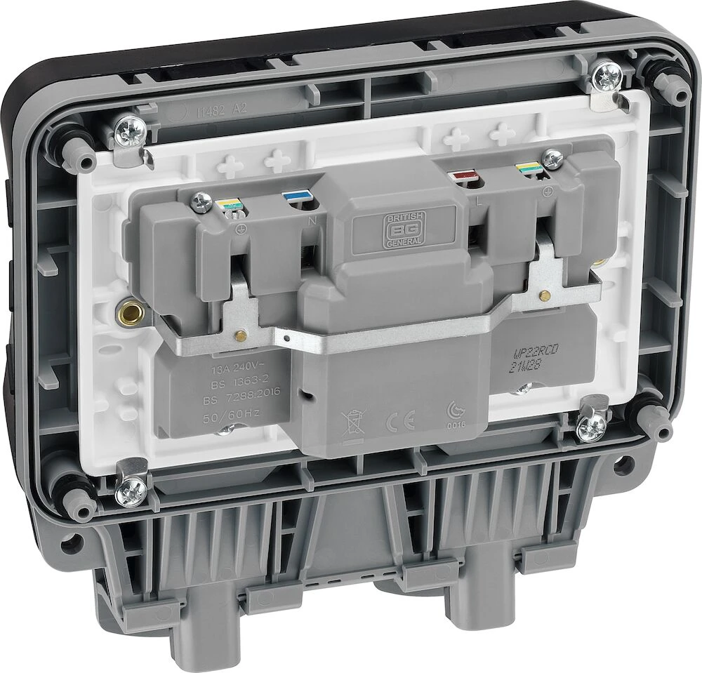 BG Nexus Storm, IP66 Weatherproof 13A Double Switched Socket with Latching RCD