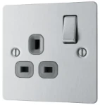 BG Screwed Flatplate, Brushed Steel, Single Switched 13A Power Socket