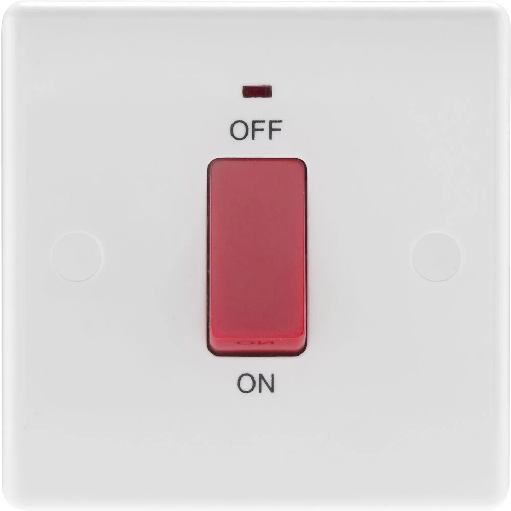 BG Nexus Series White Moulded 45A Square Plate Double Pole Switch With LED Indicator
