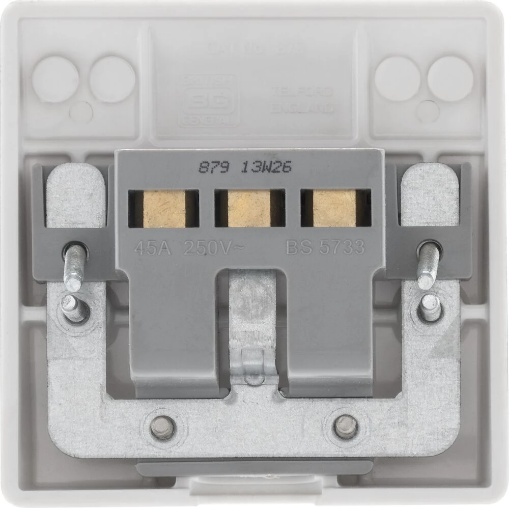 BG Nexus Series White Moulded 45A Cooker Flex Outlet Plate Bottom Entry