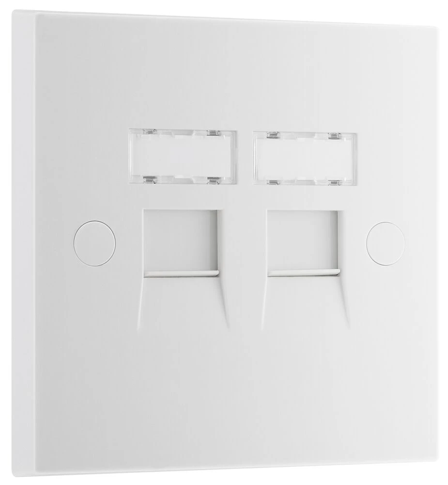BG White Moulded Square Edge Double RJ45 Telephone Socket IDC Type