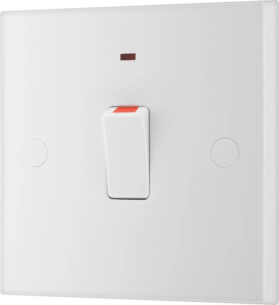 BG White Moulded Square Edge 20A Double Pole Switch with LED Indicator