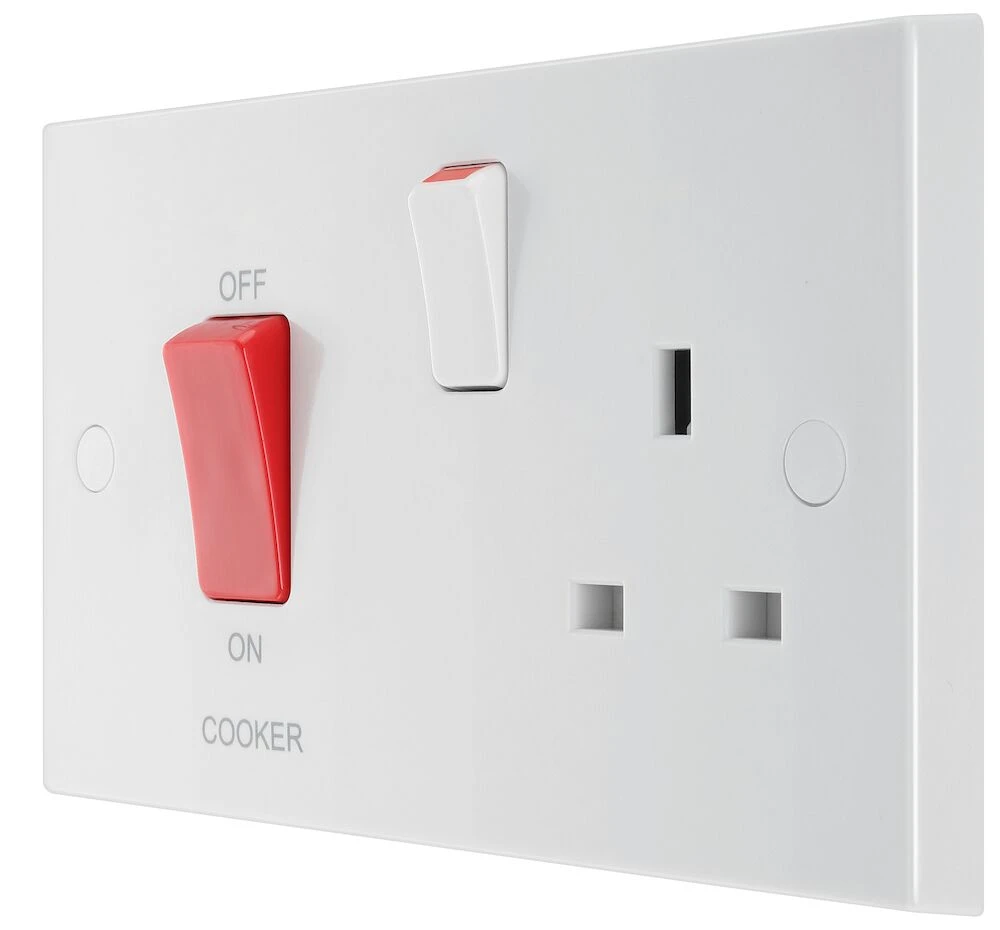 BG White Moulded Square Edge 45A Cooker Control Unit with 13A Socket