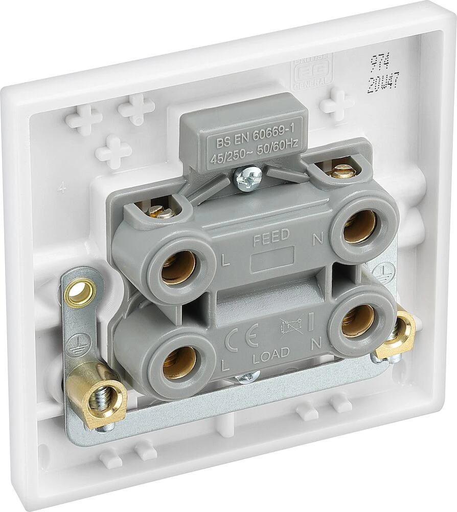 BG White Moulded Square Edge 45A Square Plate Double Pole Switch with LED Indicator