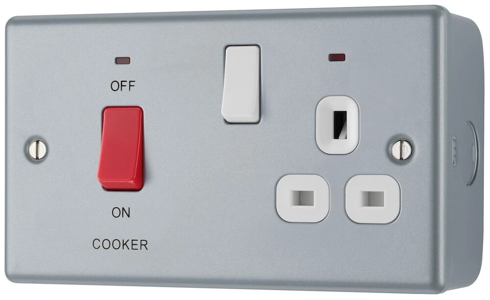 BG Metal Clad 45A Cooker Control Unit With 13A Socket And LED Indicators, Black Inserts