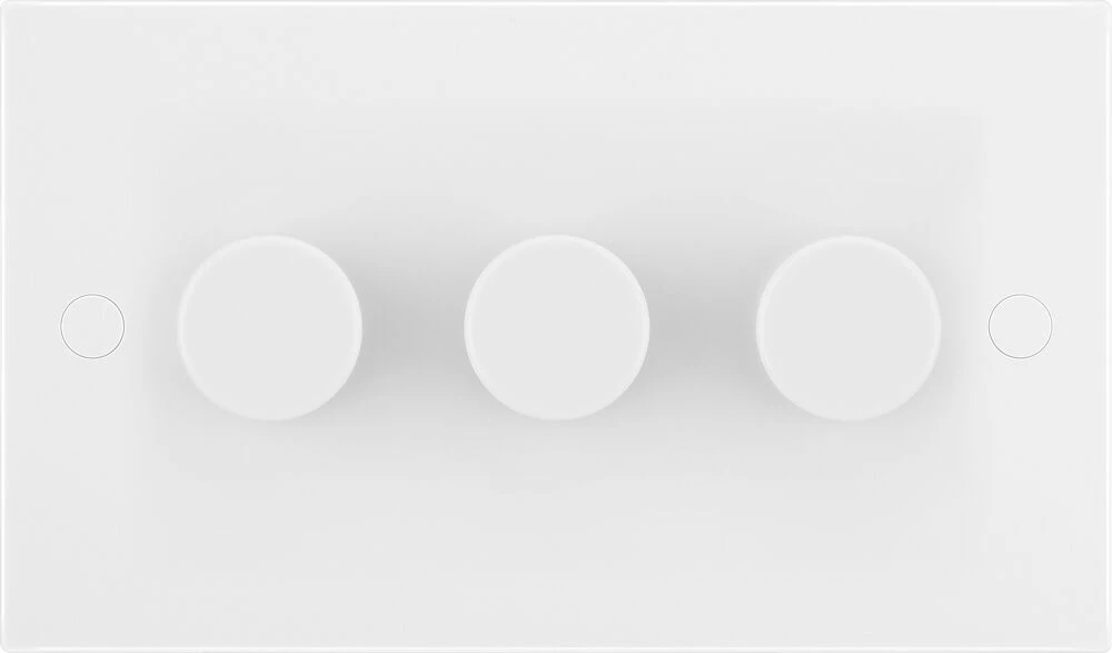BG White Moulded Square Edge Triple Dimmer Switch 2 Way, Trailing Edge 200W