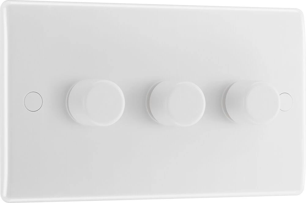 BG Nexus Series White Moulded Triple Dimmer Switch 2 Way, Trailing Edge 200W
