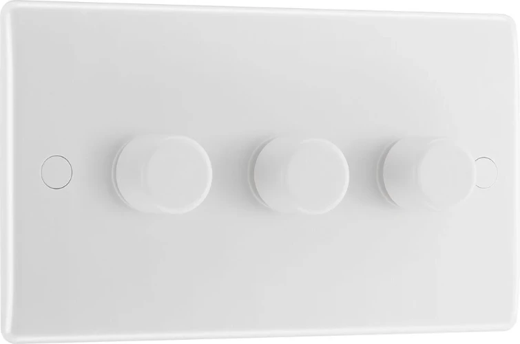 BG Nexus Series White Moulded Triple Dimmer Switch 2 Way, Trailing Edge 200W