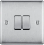 BG Nexus Metal Brushed Steel, 20A 16AX Double Switch, 2 Way