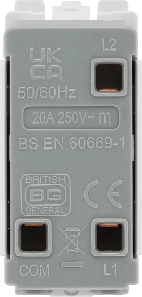 BG Grid 20A Switch Module Retractive, Centre Off, White