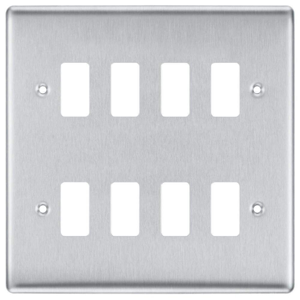 BG Grid Nexus Metal Square Front Plate 8 Module, Brushed Steel