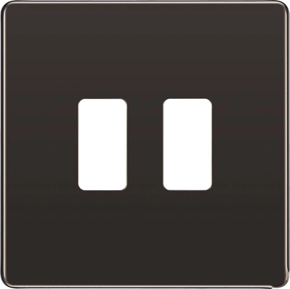 BG Grid Screwless Flatplate Square Front Plate 2 Module, Black Nickel