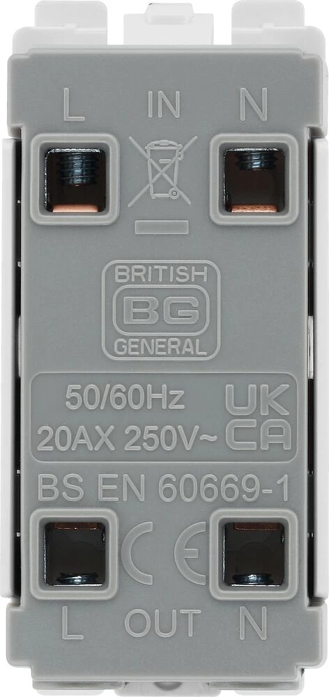 BG Grid 20A Switch Module Double Pole, LED Indicator, White
