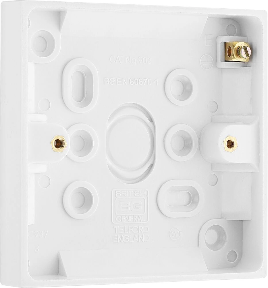 BG White Moulded Square Edge Single Surface Box with Earth 19mm