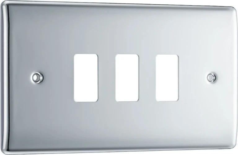 BG Grid Nexus Metal Rectangular Front Plate 3 Module, Polished Chrome