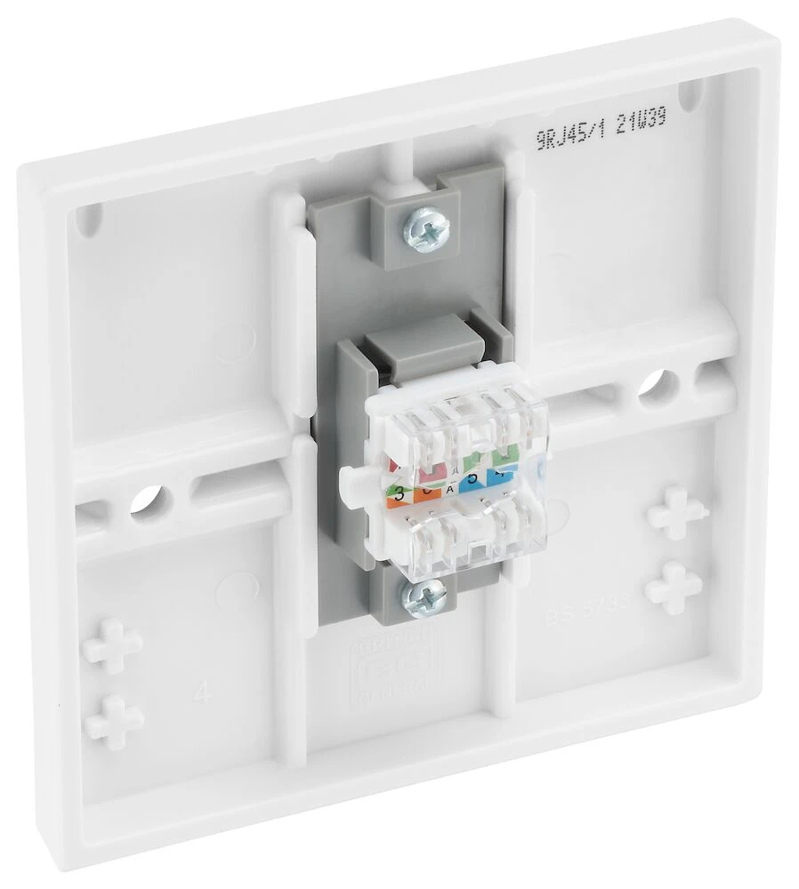 BG White Moulded Square Edge Single RJ45 Telephone Socket IDC Type