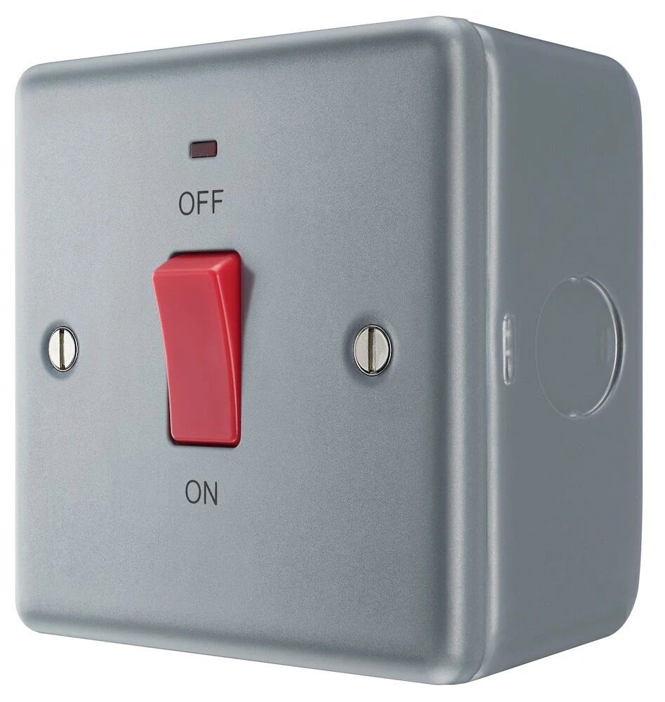 BG Metal Clad 45A Square Plate Double Pole Switch With LED Indicator