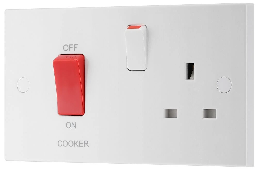 BG White Moulded Square Edge 45A Cooker Control Unit with 13A Socket