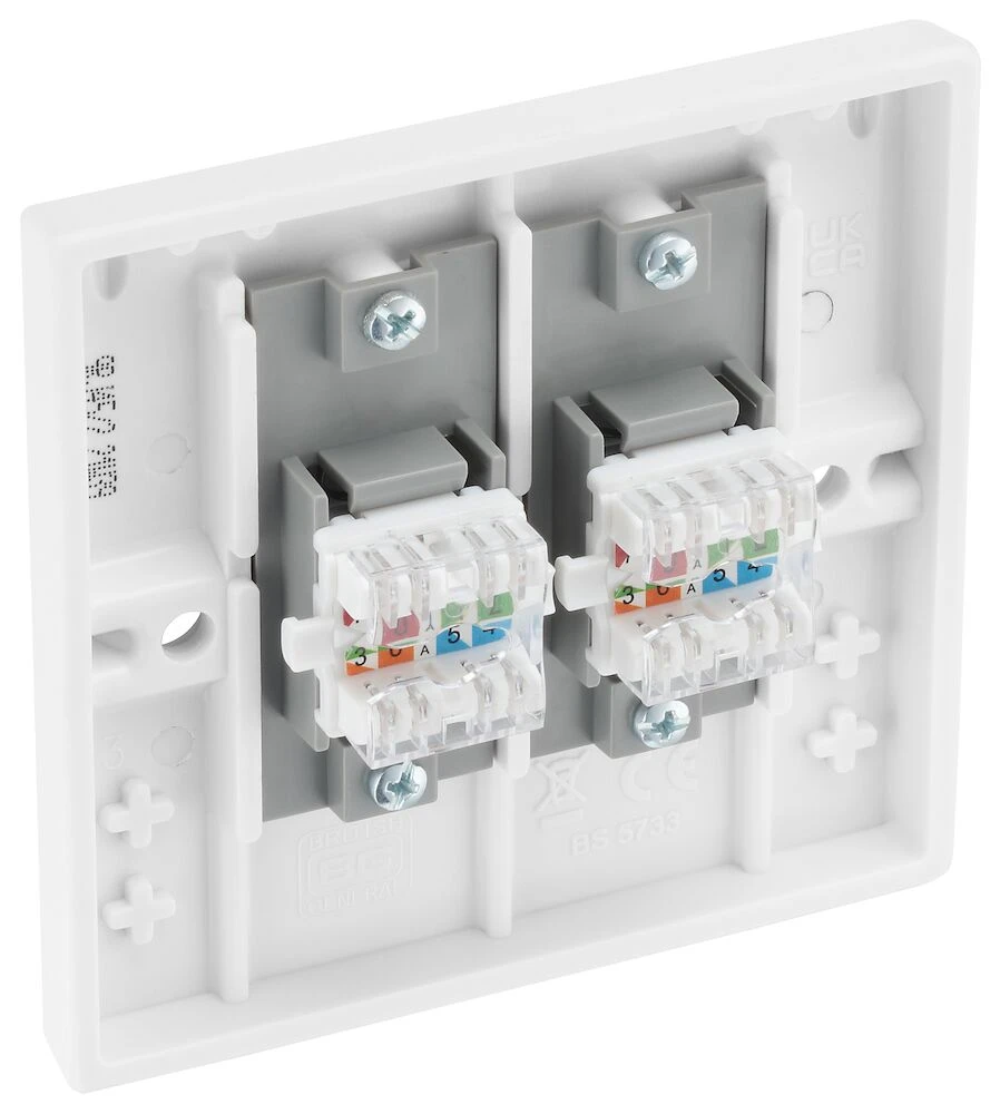 BG White Moulded Square Edge Double RJ45 Telephone Socket IDC Type