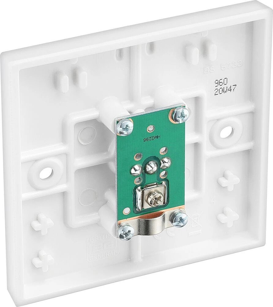 BG White Moulded Square Edge Single Co-Ax Aerial Socket for TV or FM